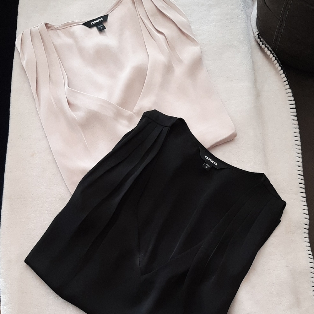 Express V-Neck Blouses - Black and pale rose
